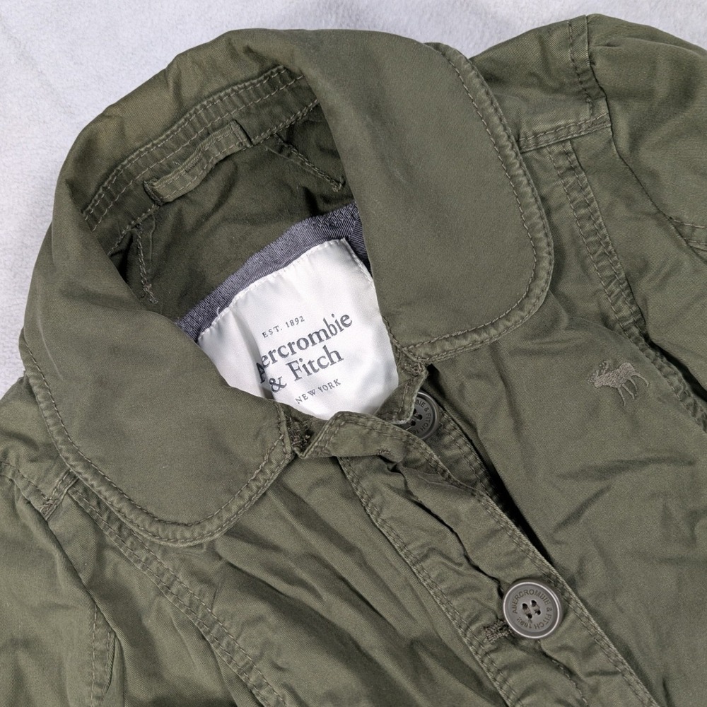 Abercrombie & Fitch Womens Small Olive Green Utility Jacket Tie Back Peplum Coat